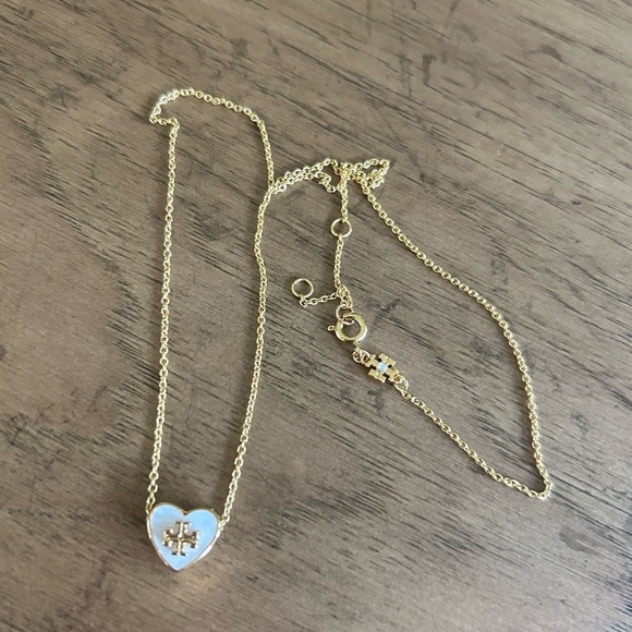 Tory Burch White Enamel Logo Heart Necklace - Picture 7 of 8